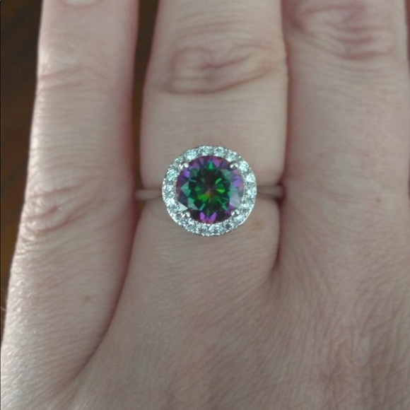 925 S Silver Rainbow and White Topaz Ring sz 9 - Picture 7 of 15